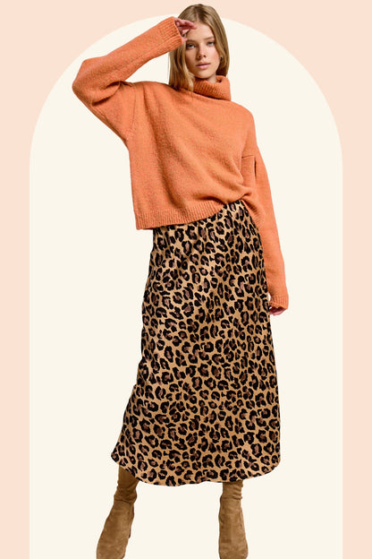 Leopard Dressy Satin Skirt Long Panel Skirt