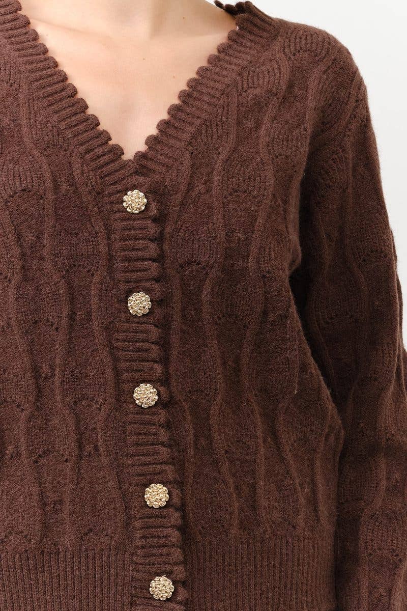 V Neck Golden Button Up Cardigan