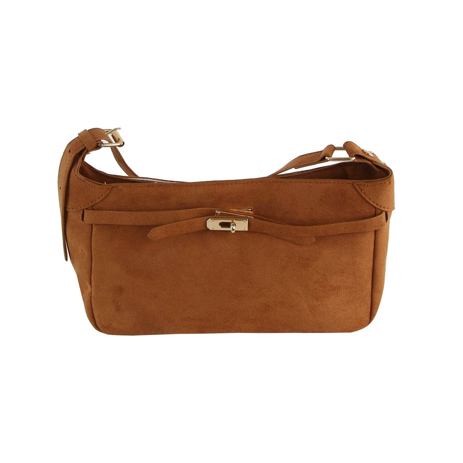 Suede Buckle Shoulder Bag - Whimsical Details - ["brown","Brown Purse","suede"]