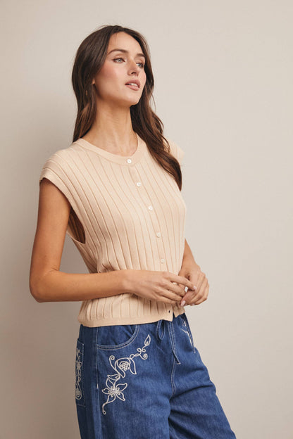 Ribbed Button-Front Knit Tank FSW0039