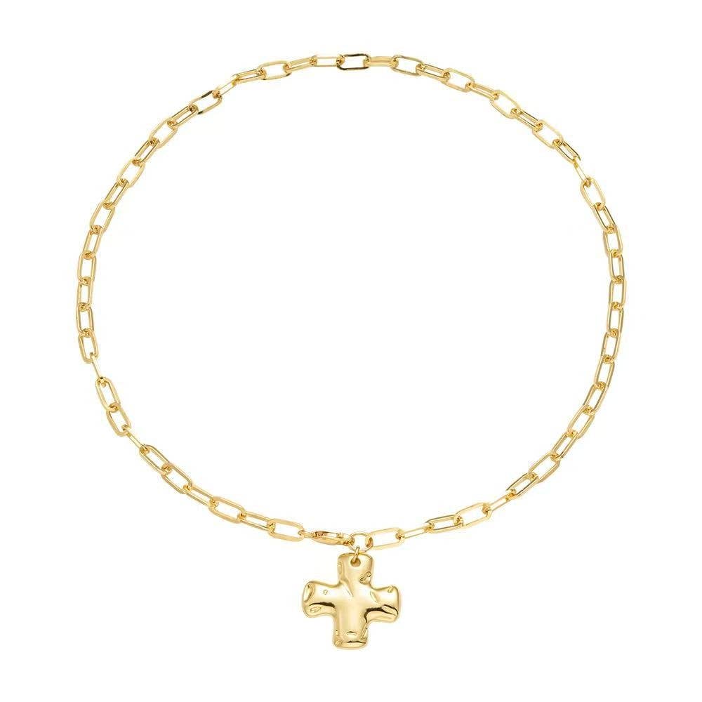 Kara Notable hammered Cross Necklace with Front Toggle