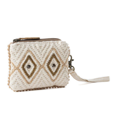 Sierra Whisper Woven Pouch in Dusty Ivory - Whimsical Details - ["bag","Brown Purse","cream purse","crochet purse","wallet","woven purse"]