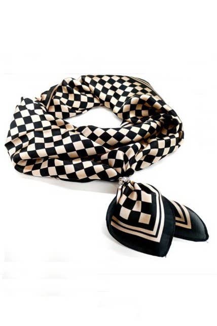 Large Checkered Print Silky Scarf