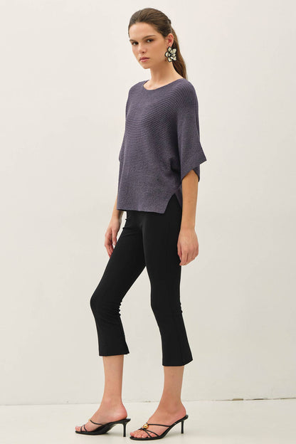HORIZONTAL RIBBED DOLMAN SWEATER TOP