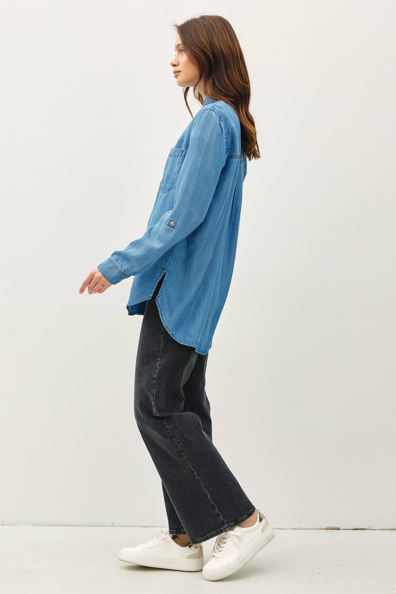 DENIM TENCEL BUTTON UP OVERSIZED SHIRT