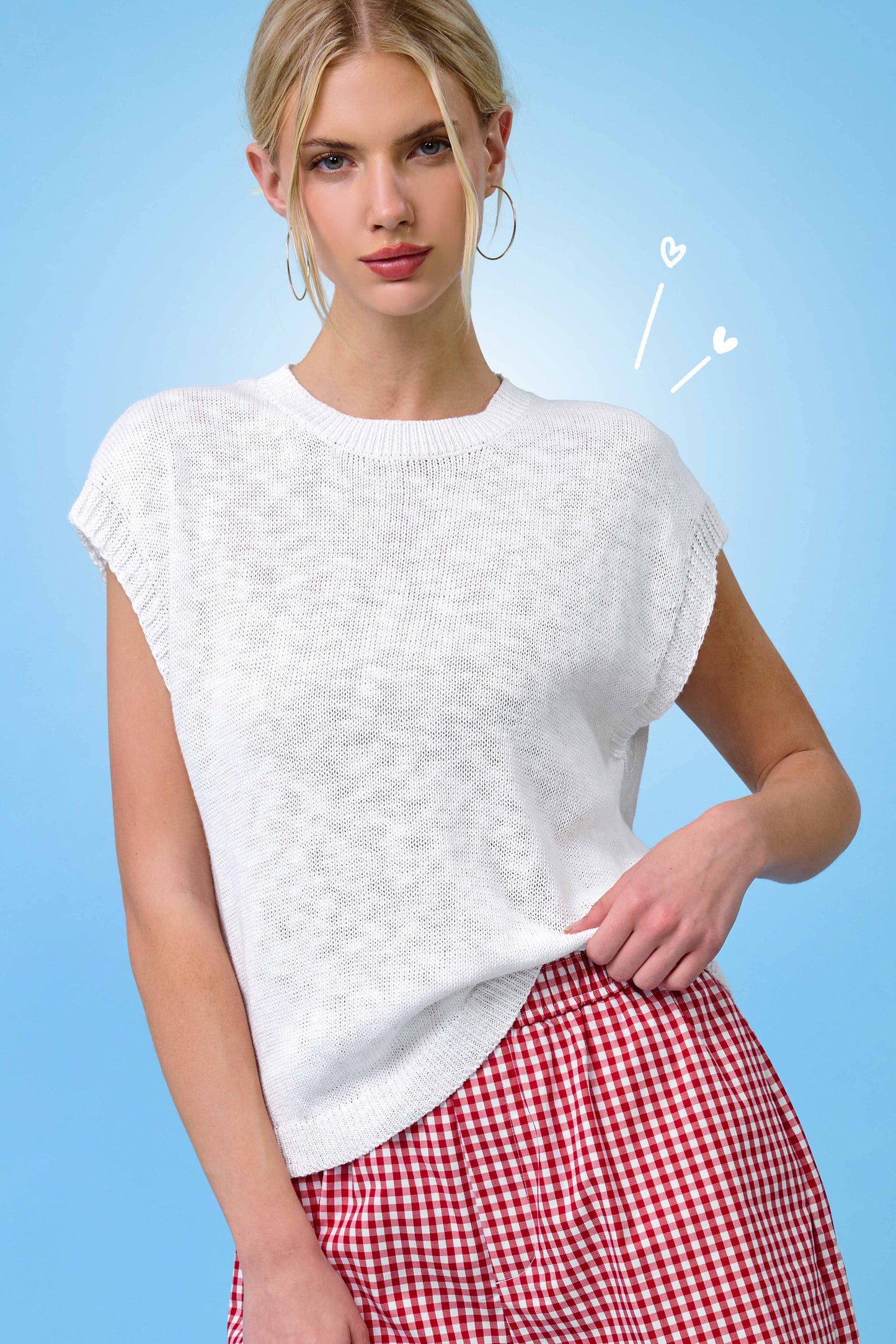 Loose Fit Sleeveless Ribbed Knit Crew Neck Top - Whimsical Details - ["Milk","sweater Tank","tank","tank top"]