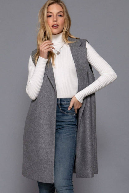 Sleeveless Notched Collar Soft Open Vest