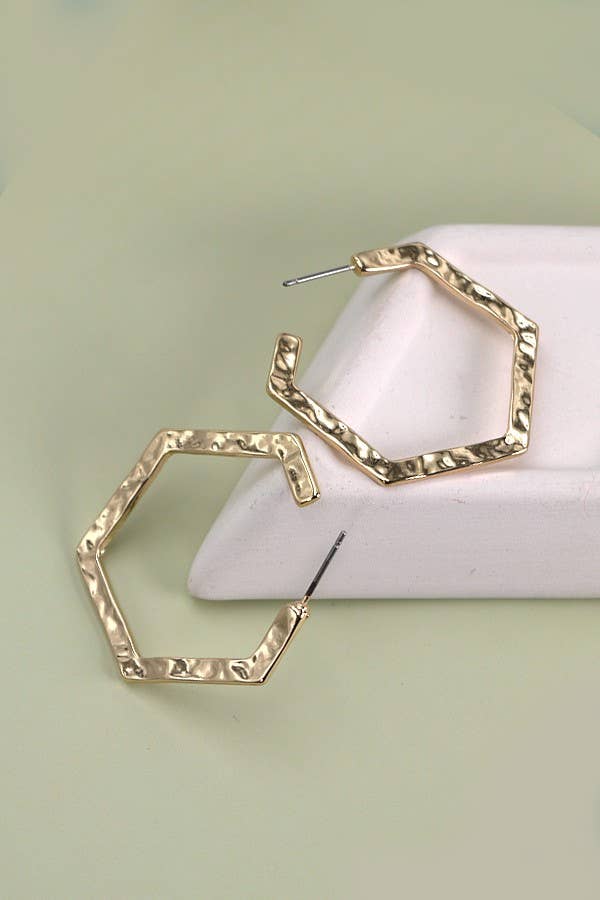 Jennifer Hammered Hexagon Hoop Eearrings