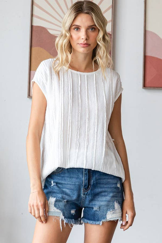 Solid Textured Cap Sleeve  Blouse