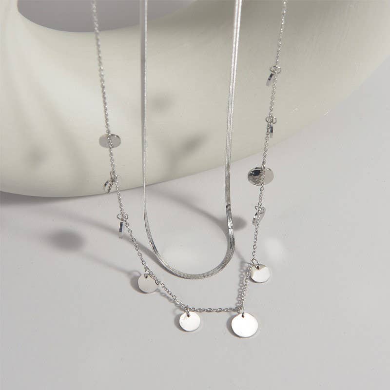 FLORENCE STAINLESS STEEL TARNISH FREE DISC LAYER NECKLACE - Whimsical Details - ["layered necklace","long necklace","necklace","silver"]