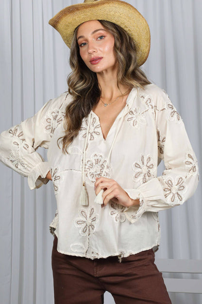 3D Floral Embroidered 100% Cotton Elegant Blouse