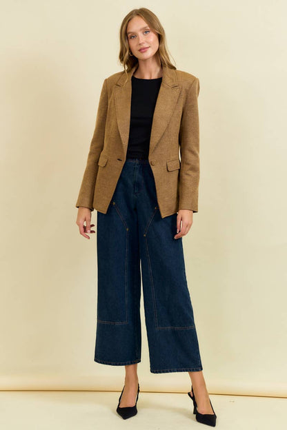 NOTCHED COLLAR BLAZER W/ BUTTONED SLEEVES