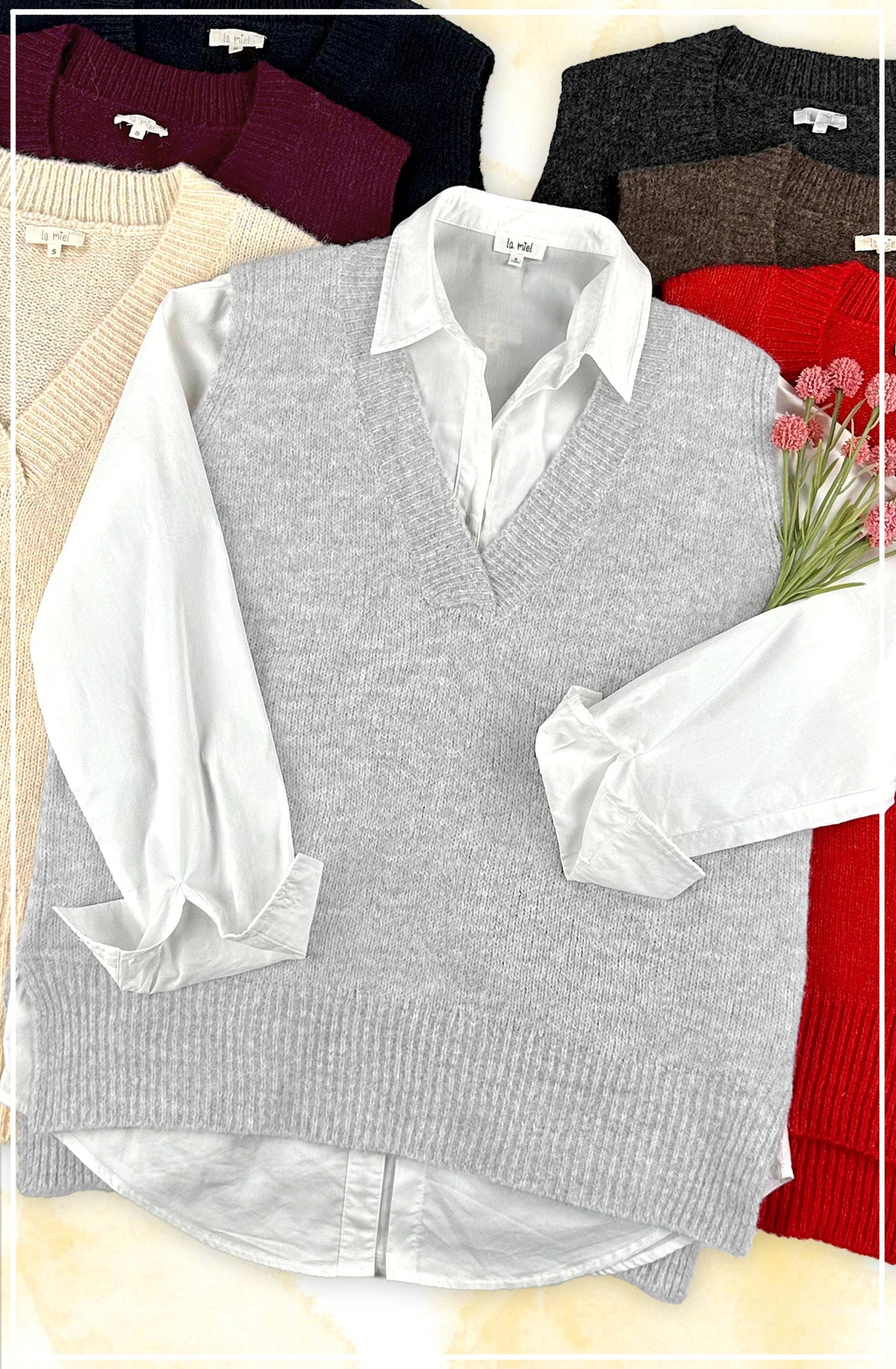 Oversized Soft Knit Sweater Vest with Side Slit - Whimsical Details - ["black sweater","sweater","Sweater Vest","v neck","vest"]