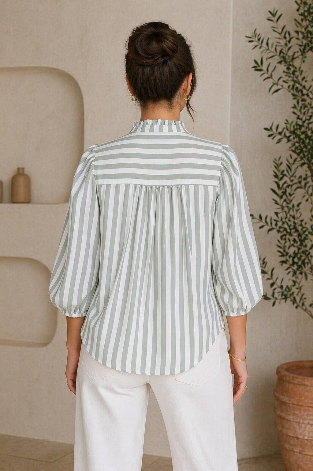 Stripe Puff Sleeve Top