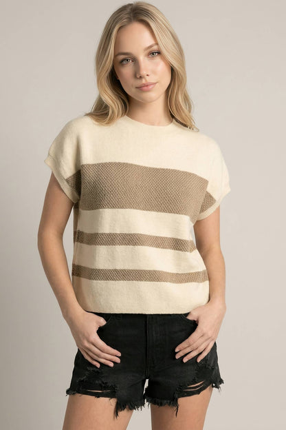 Crew Neck Striped Sweater Top