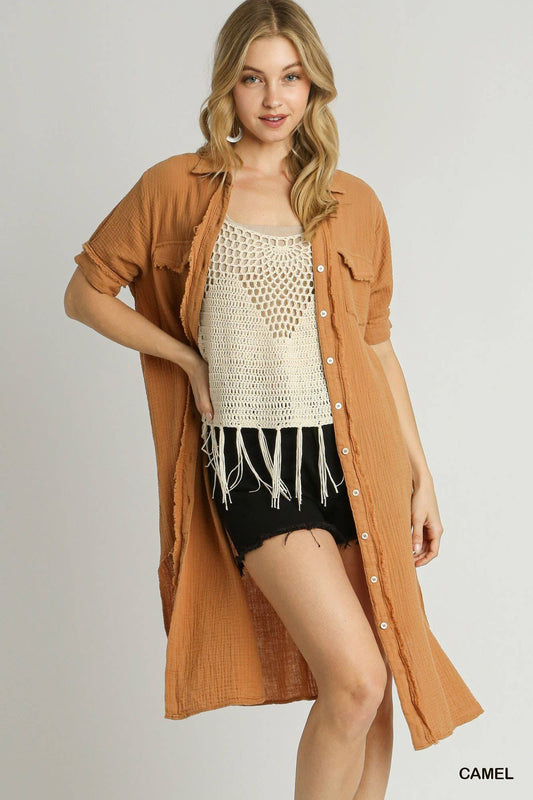 Button Up Cotton Gauze Midi Dress