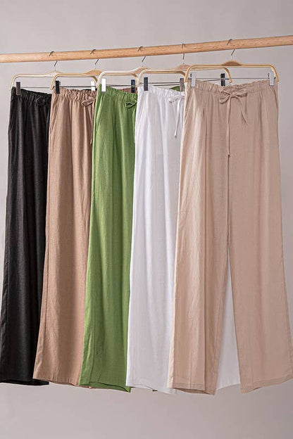 Linen Drawstring Waist Pants - Whimsical Details