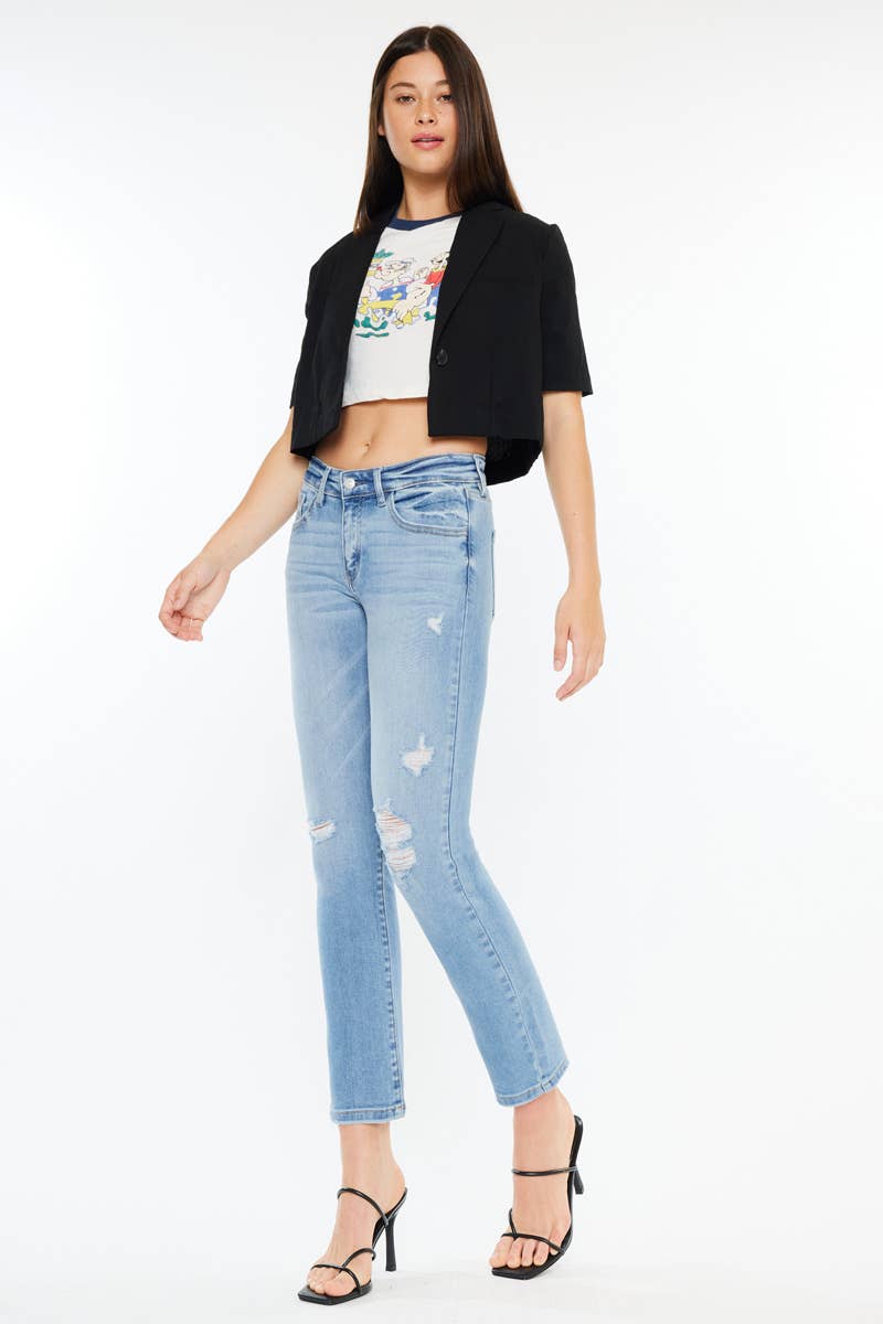 Mid Rise Slim Straight Medium Wash Jeans - Whimsical Details - ankle length, Jean, jeans, Medium wash, transition