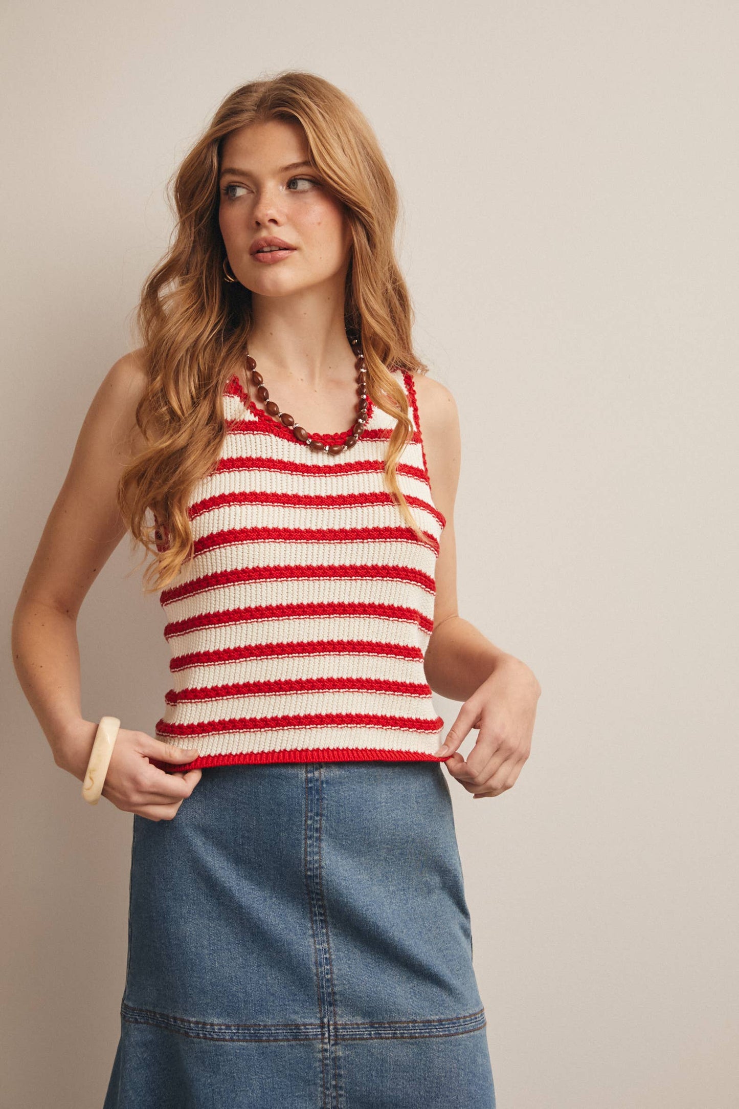 Striped Crochet Knit Tank