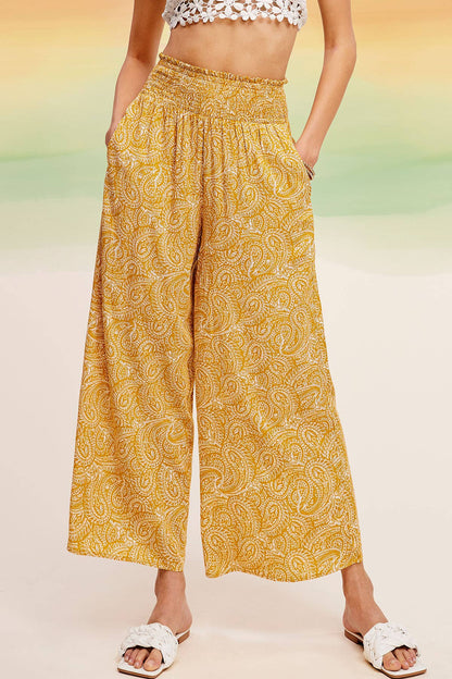 Boho Paisley Print Wide Leg Flowy Pants with Pockets - Whimsical Details - ["Flare pants","flouncy pants","pants","Spring"]