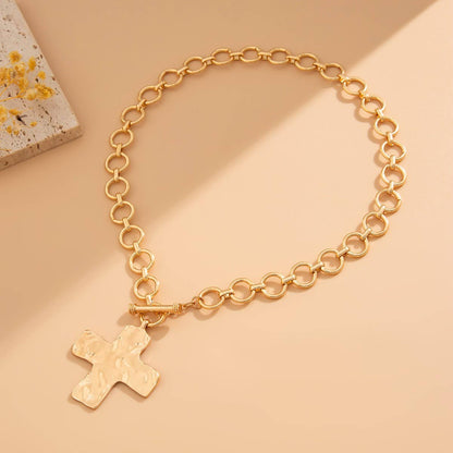 Kara Hammered Cross Front Toggle Necklace