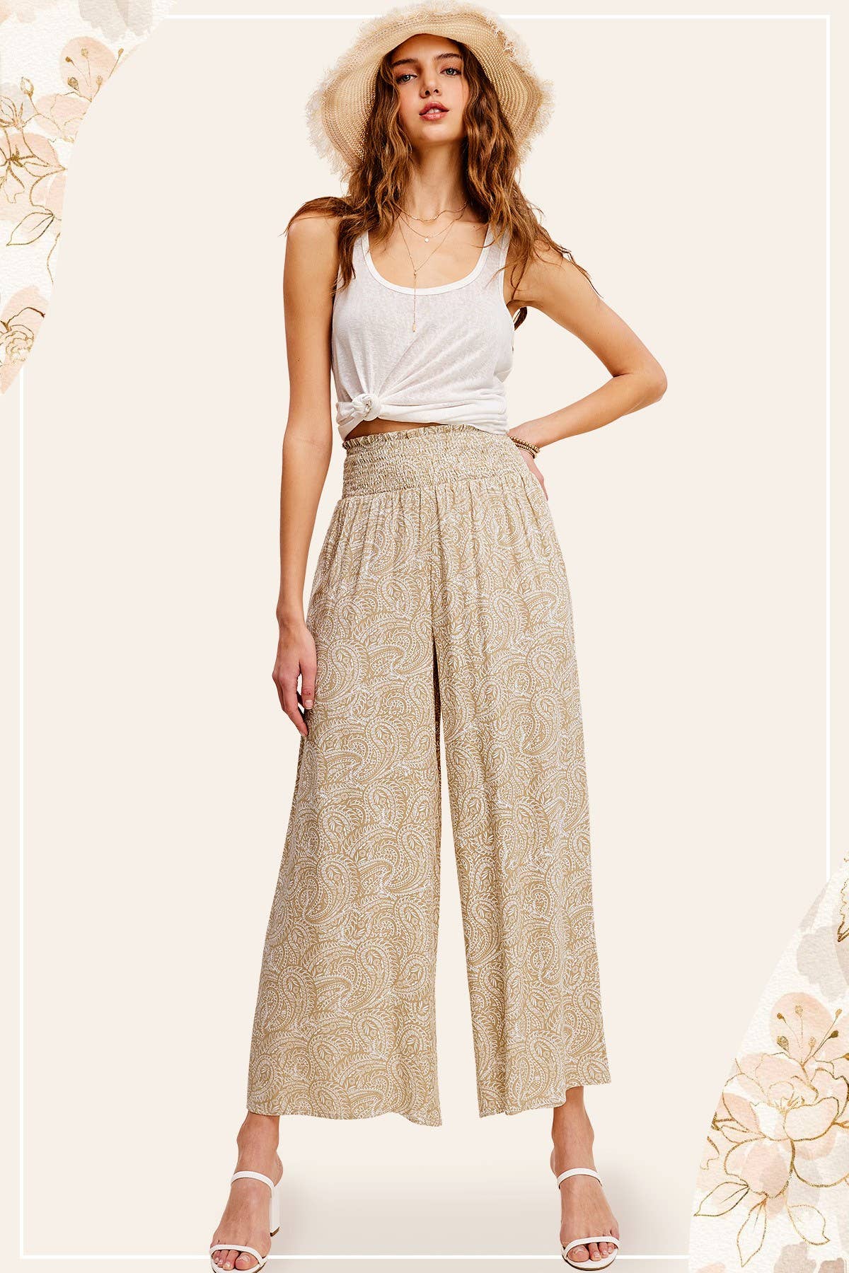 Boho Paisley Print Wide Leg Flowy Pants with Pockets - Whimsical Details - ["Flare pants","flouncy pants","pants","Spring"]