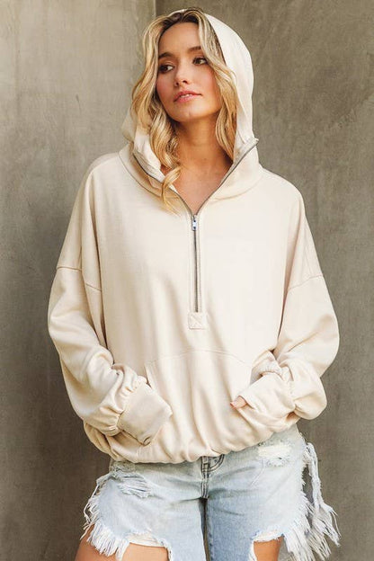 Half Zip Lightweight French Terry Hooded Pullover
