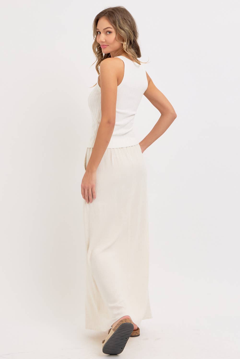 LINEN PULLOVER MAXI SKIRT - Whimsical Details - ["linen","Linen Dress","midi skirt","oatmeal","skirt"]