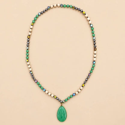 Natural Stone Teardrop Pendant Beaded Long Necklace