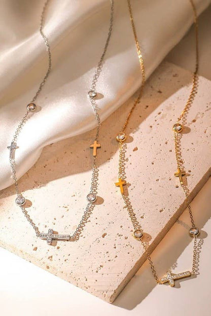 Jodi Rhinestone and Cross Necklace