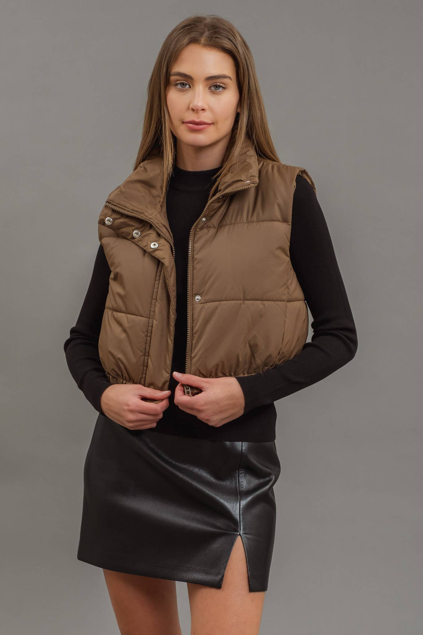 Cropped Zip Up Puffer Vest - Whimsical Details - coat, puffer, puffer vest, Puffy vest