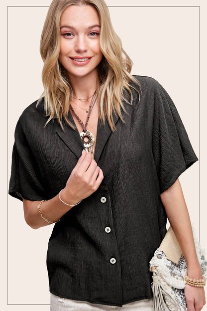 Lightweight Solid Button Down V-neck Shirts