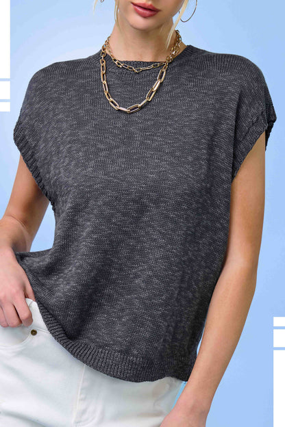 Loose Fit Sleeveless Ribbed Knit Crew Neck Top - Whimsical Details - ["Milk","sweater Tank","tank","tank top"]