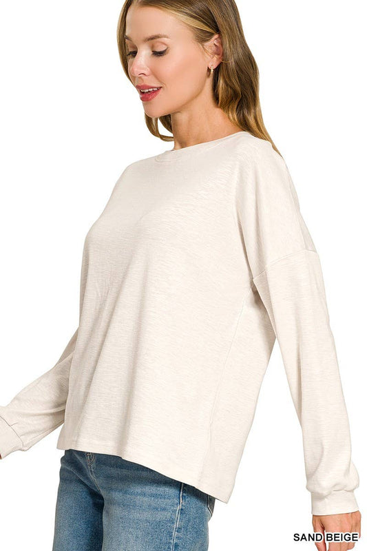 Cotton Modal Slub Round Neck Long Sleeve Top