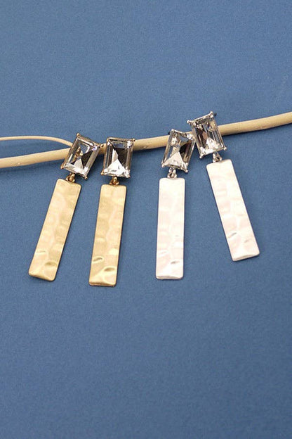 Amie Hammered Rectangle Rhinestone Earrings