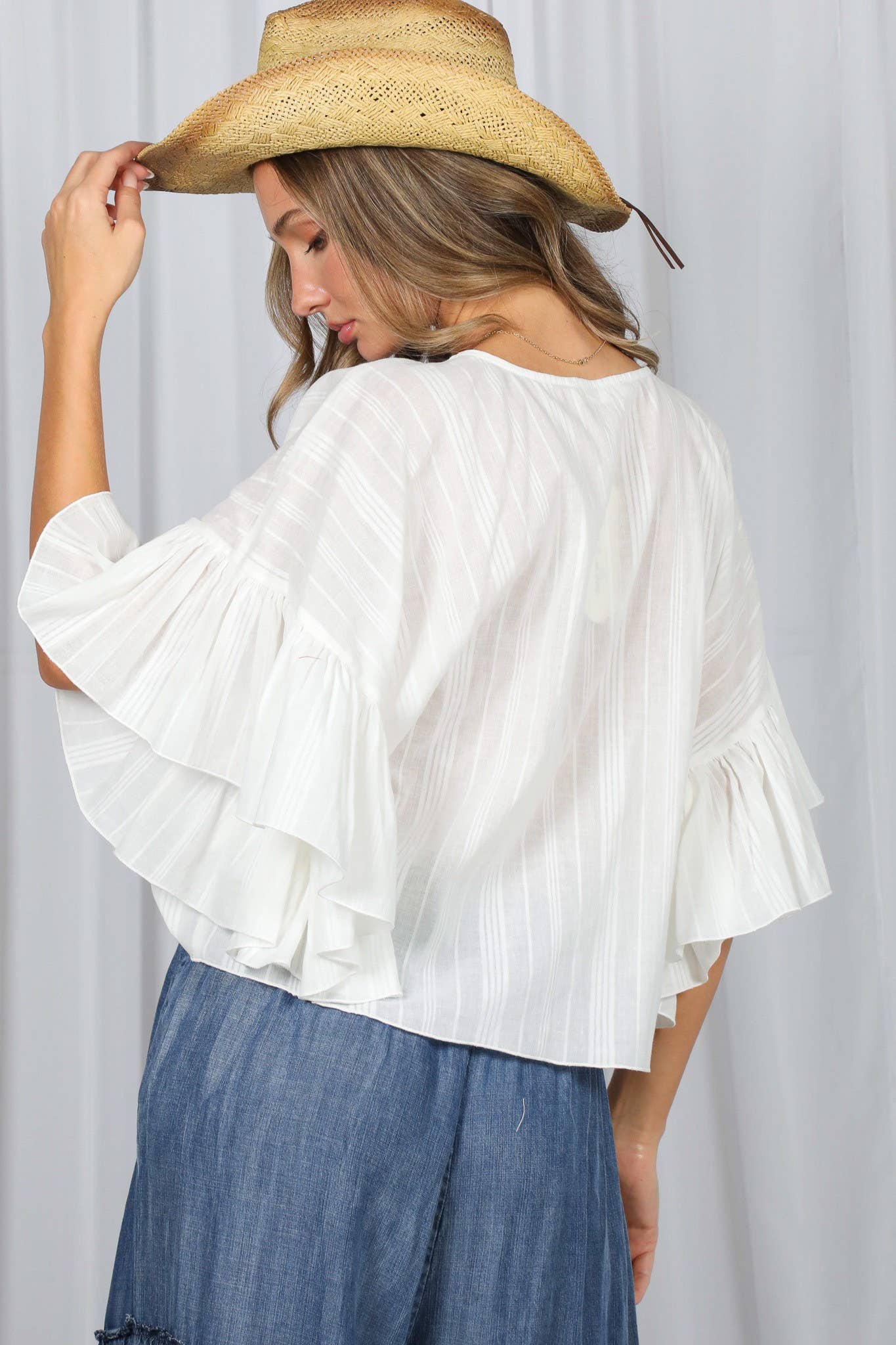 Wild Ruffle Embellished Flowy Striped Top