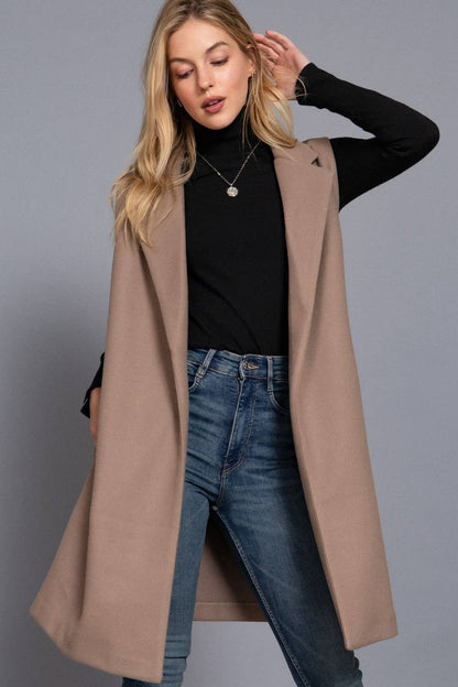 Sleeveless Notched Collar Soft Open Vest