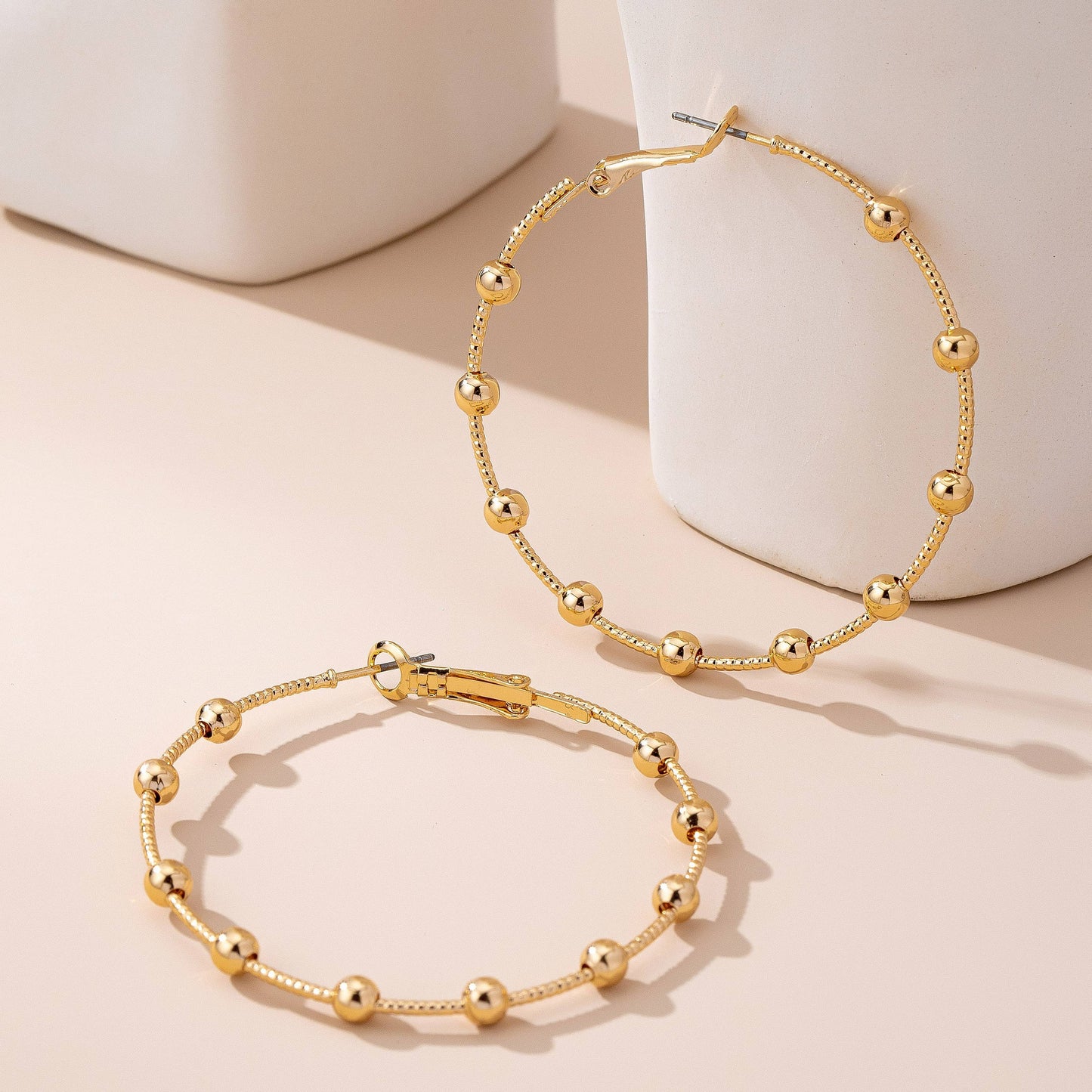 Classic Gold Ball Beaded Station Hoop Earrings - Whimsical Details - ["earrings"]