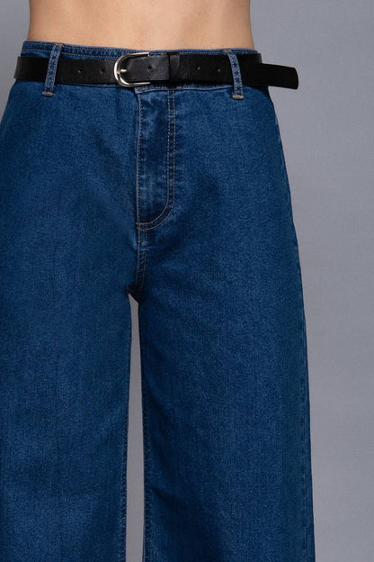 Belted Relaxed Leg Stretch Denim Pants - Whimsical Details - ["Baggy Jeans","denim","jeans","pants","slack"]