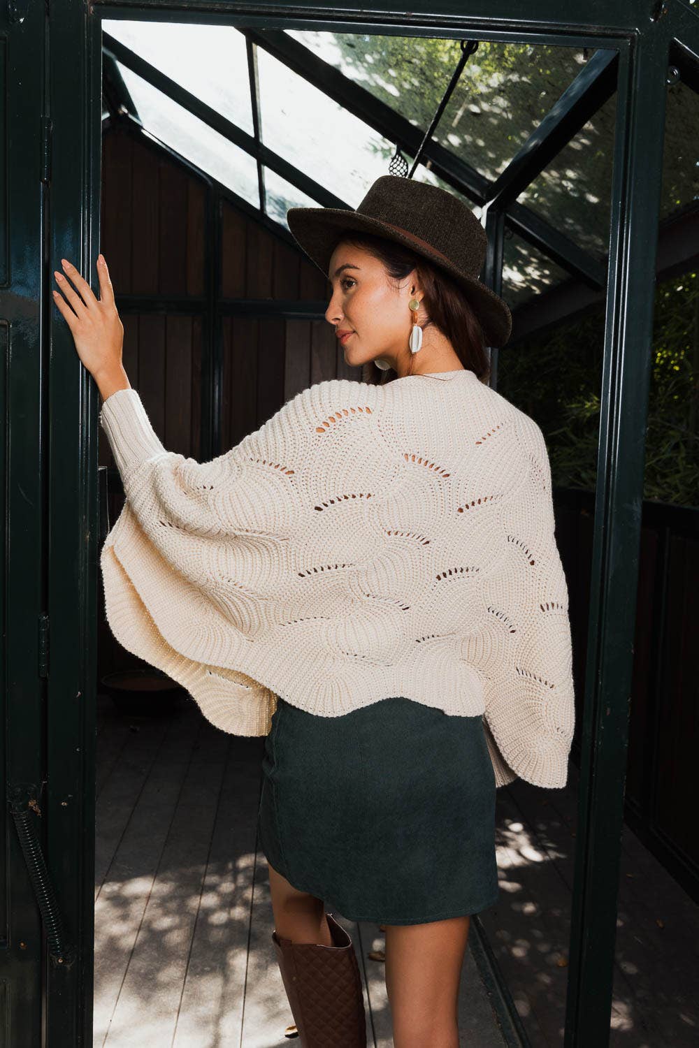 Ribbed Knit Pattern Poncho w/ Sleeves - Whimsical Details