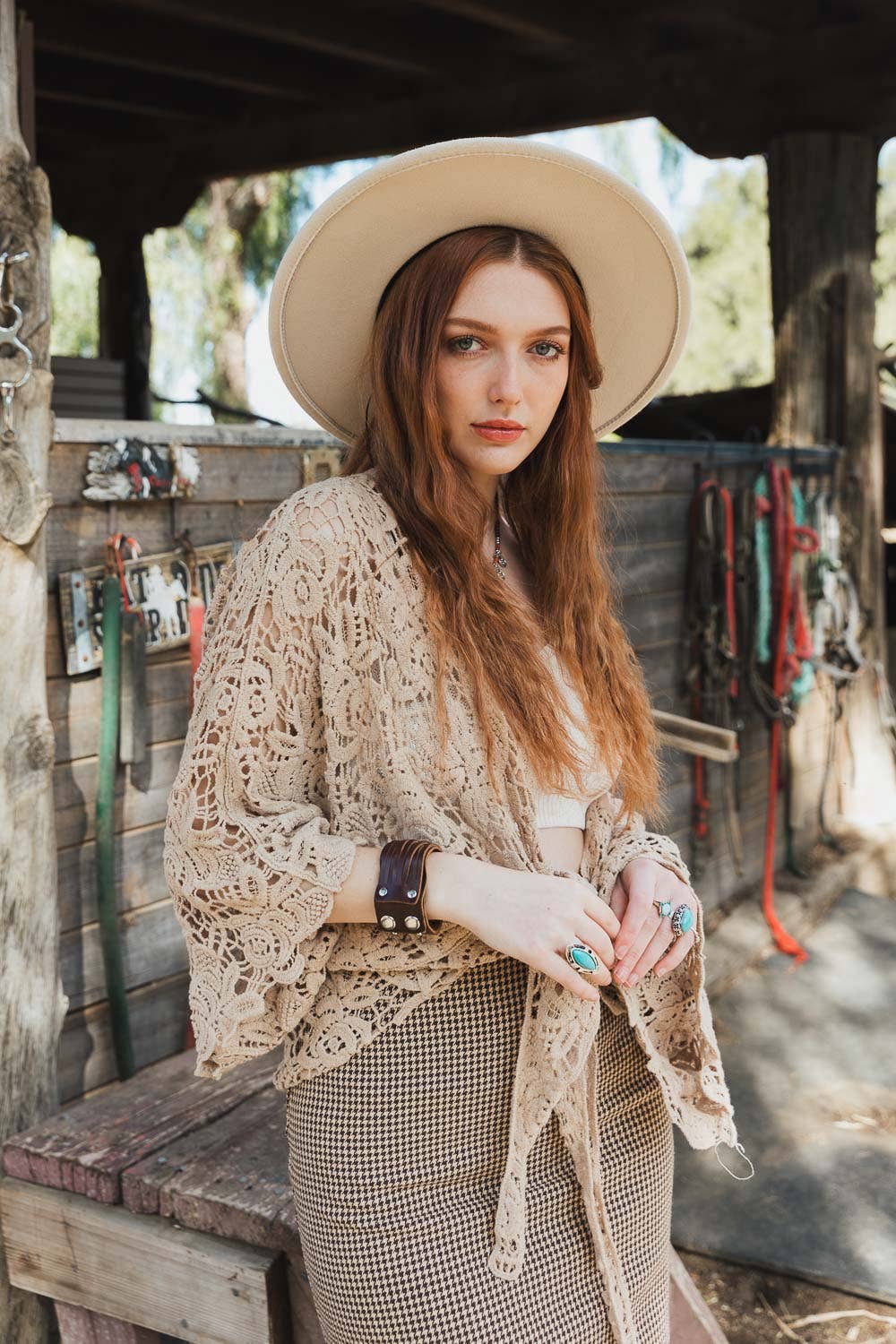 Crochet Floral Petal Kimono Wrap - Whimsical Details - ["kimono","lace","mocha","tie waist"]