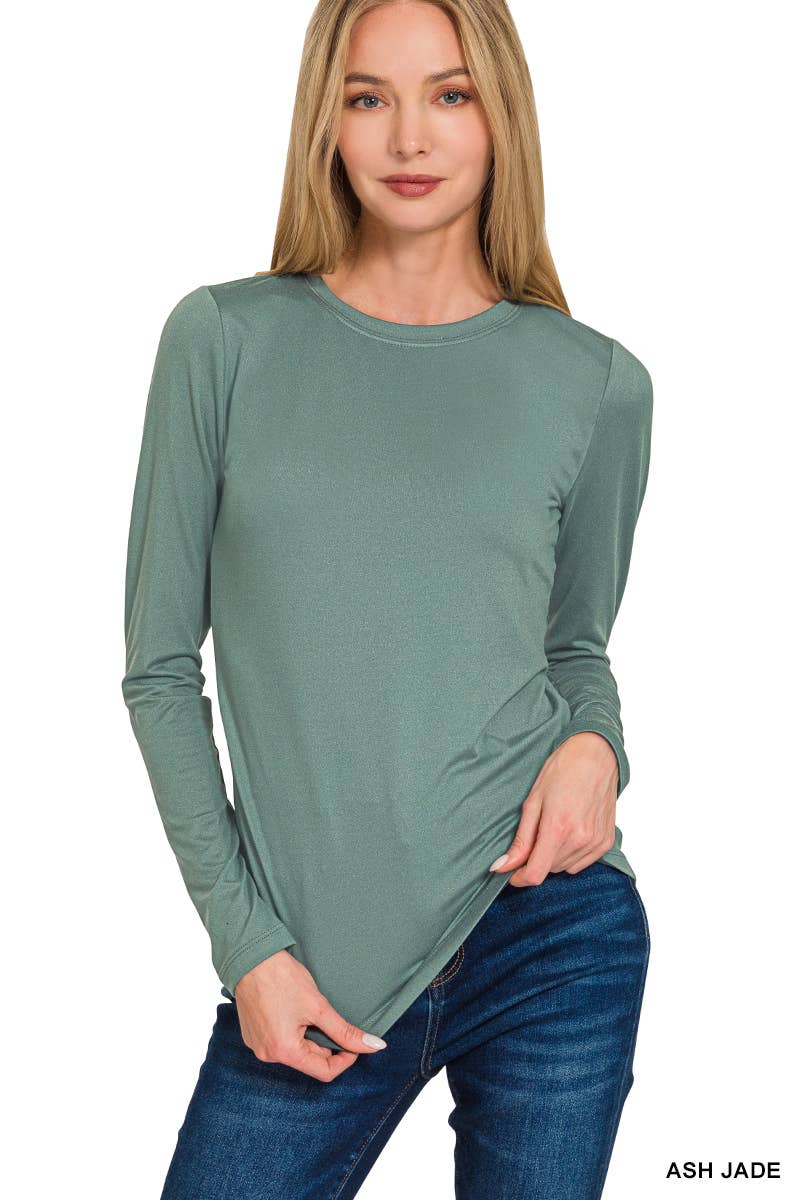Brushed Microfiber Long Sleeve Round Neck Tee