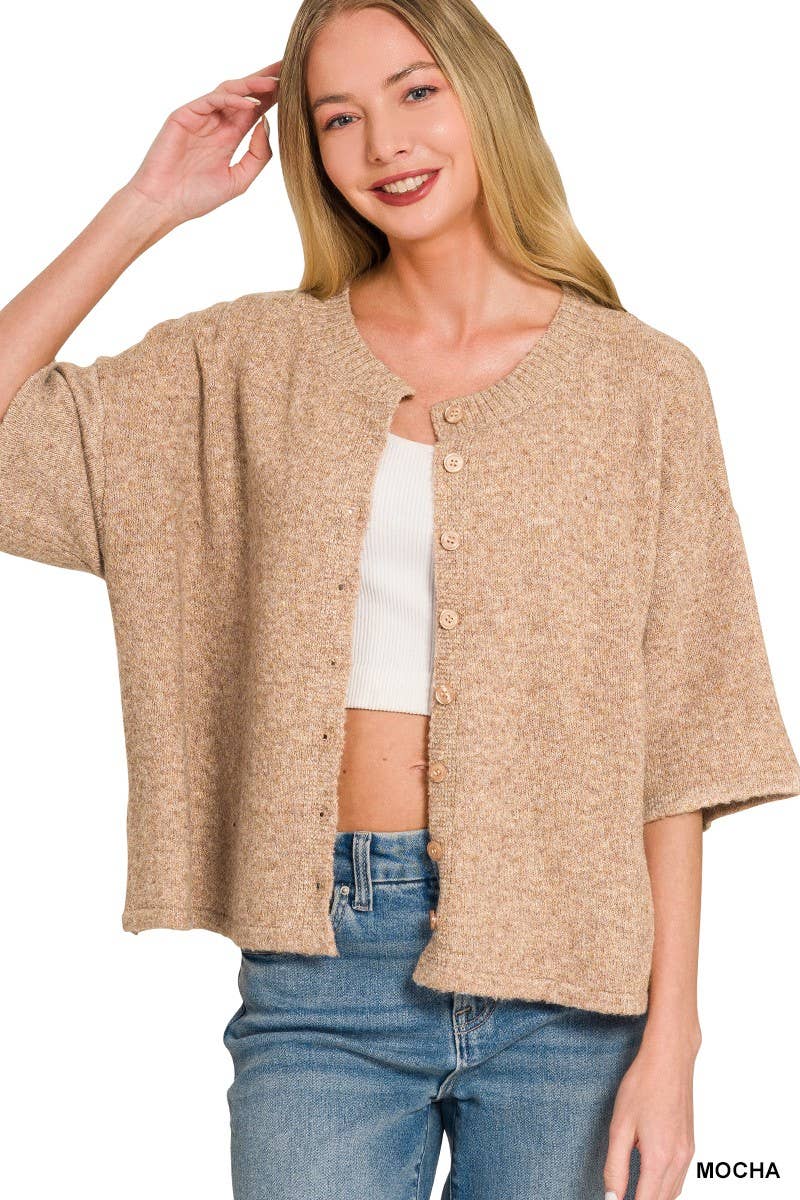Wool Blend Short Sleeve Cardigan Sweater