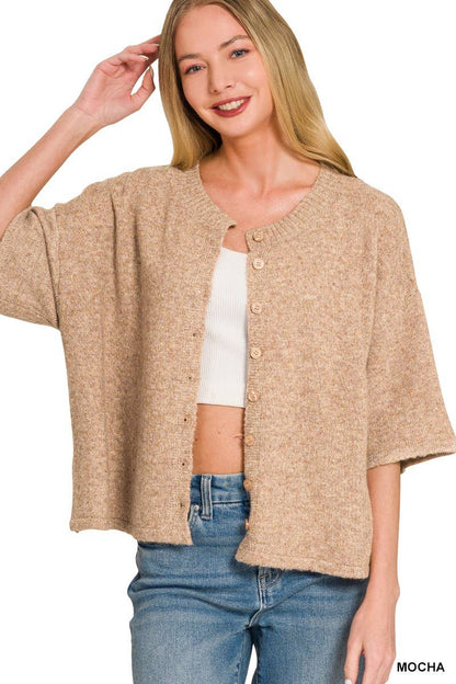 Wool Blend Short Sleeve Cardigan Sweater