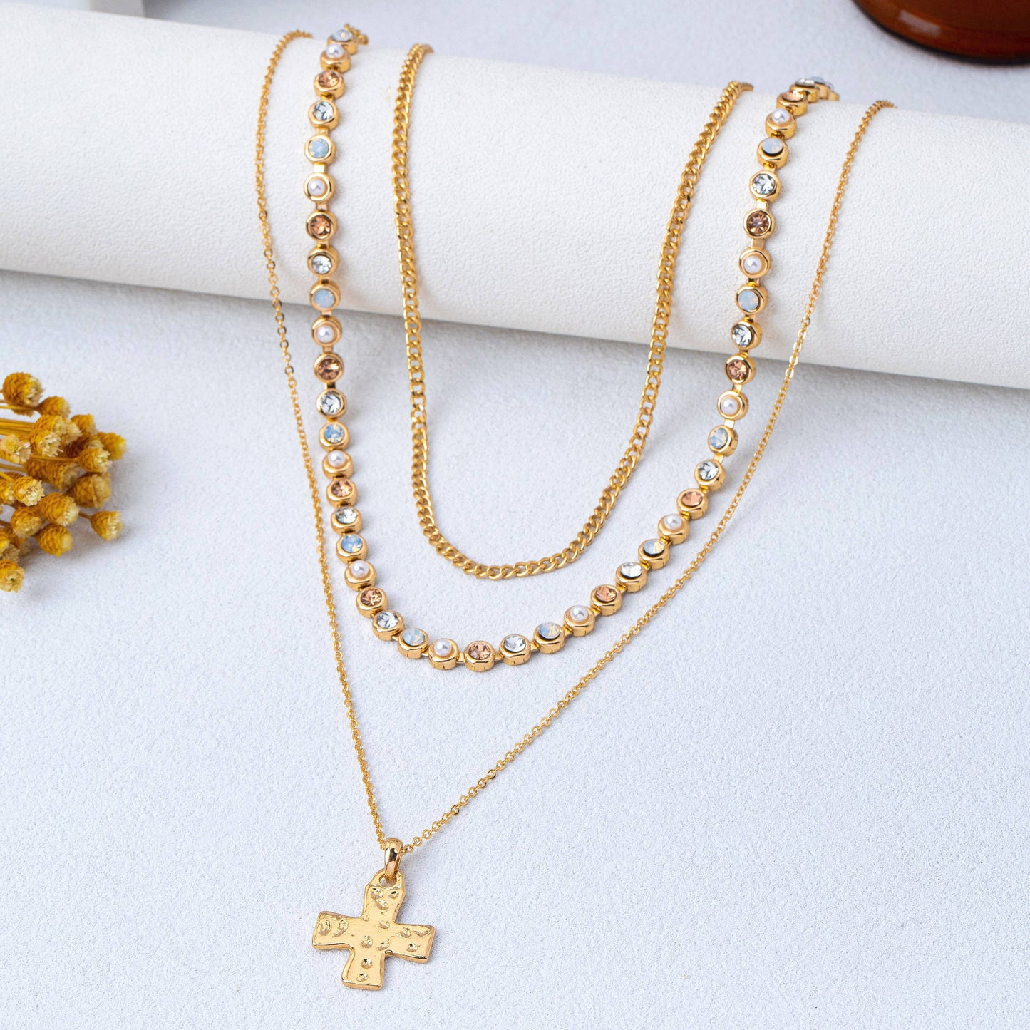 Brandt Multi-Layered Cross Pendant Necklace