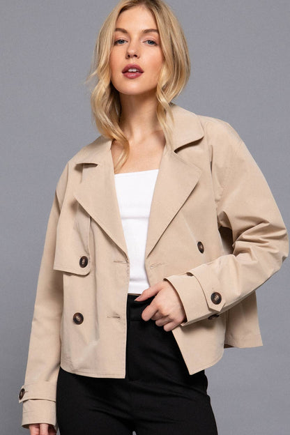 Long Sleeve Front Double Breasted Short Trench Jacket