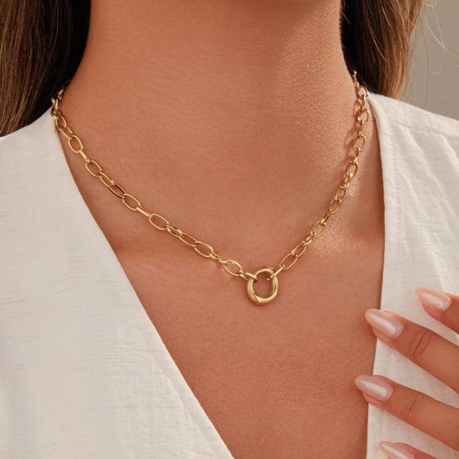 STELLA 18K STAINLESS STEEL TARNISH FREE OVAL NECKLACE - Whimsical Details - ["gold","necklace","oval necklace"]