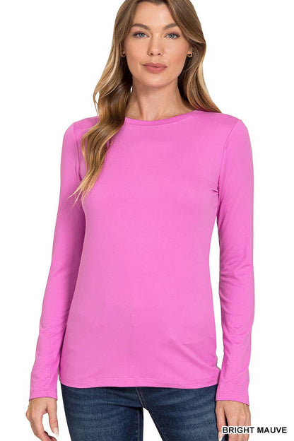 Brushed Microfiber Long Sleeve Round Neck Tee