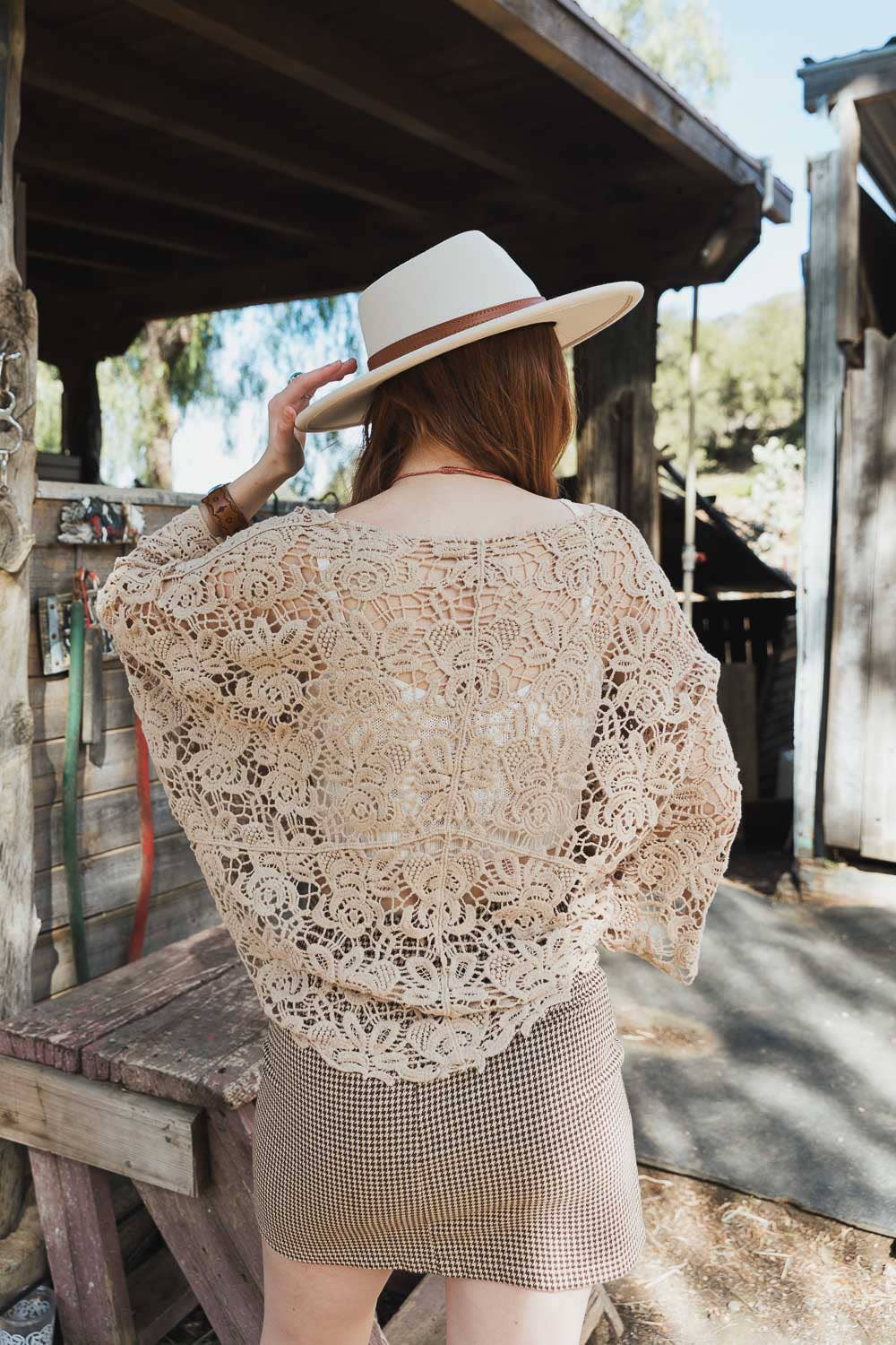 Crochet Floral Petal Kimono Wrap - Whimsical Details - ["kimono","lace","mocha","tie waist"]