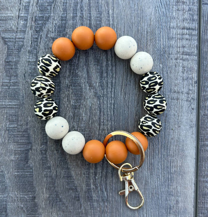 Neutral Leopard Wristlet Bracelet Key Ring - Whimsical Details - []